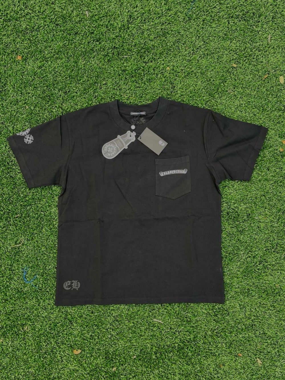 Chrome Hearts Black Short-Sleeve Pocket Tee with Subtle Logos